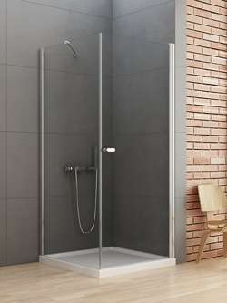 Kabina prysznicowa kwadratowa New Soleo 100x100x195 cm, wspornik skośny, profil srebrny