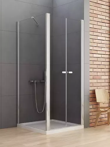Kabina prysznicowa kwadratowa New Soleo 90x90x195 cm, wspornik skośny, profil srebrny